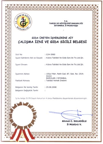 Çalışma izni ve gıda sicili belgesi